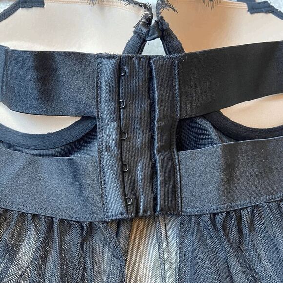 Victoria’s Secret Black Lace Babydoll Chemise Bustier Slip 34D Lingerie Sexy - Picture 9 of 9